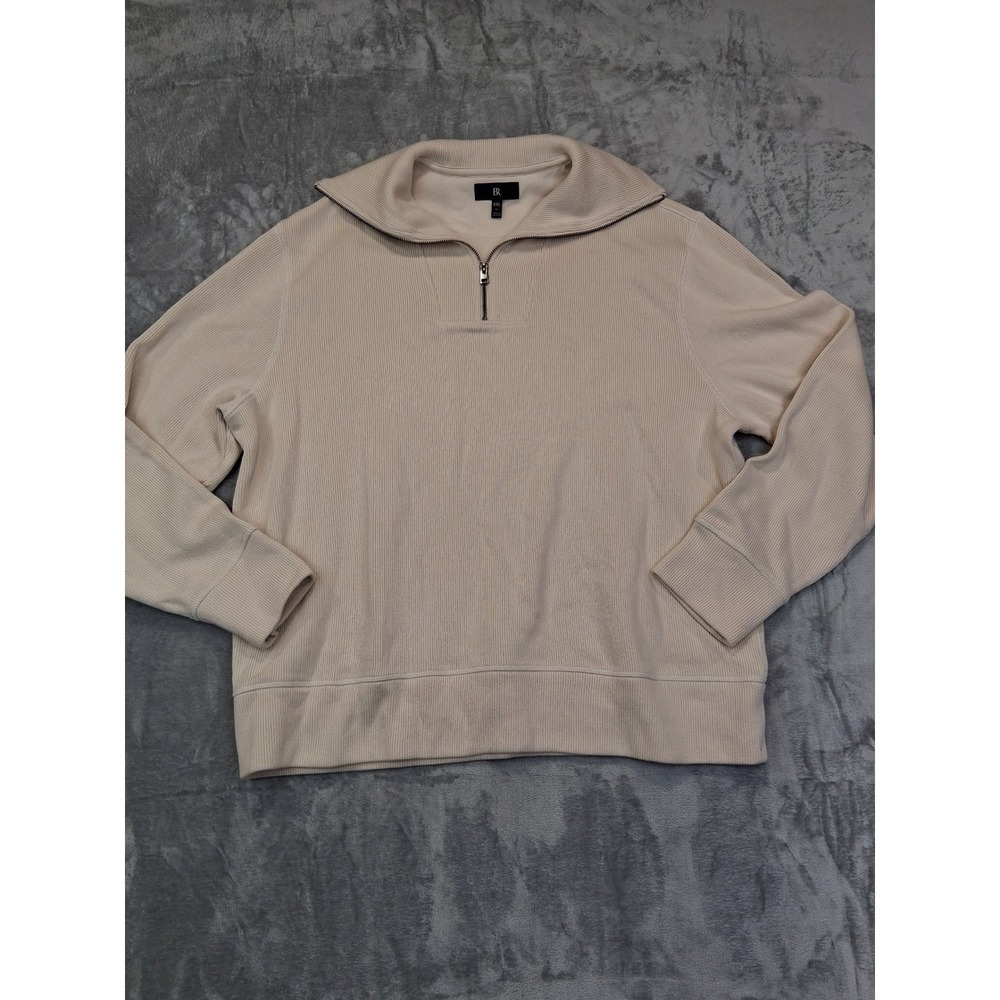 BR‎ Banana Republic Mens XXL Tall Beige Ribbed Quarter Zip Pullover Sweater